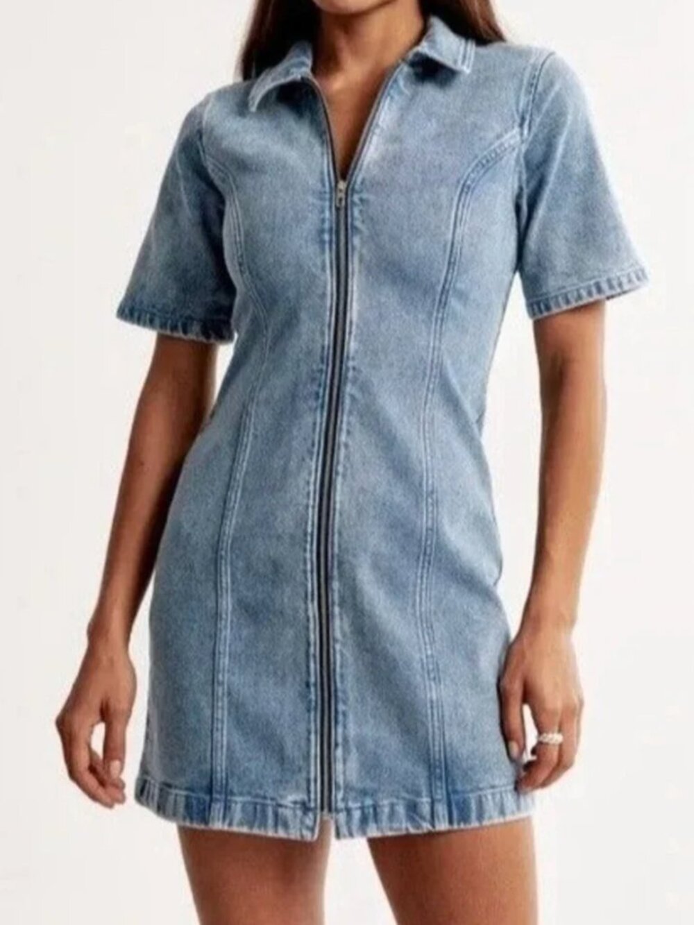 Abercrombie & Fitch Light Blue Denim Zip-Front Mini Dress